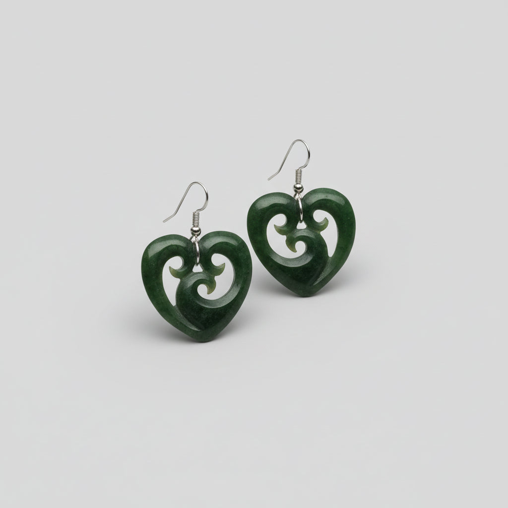 Heart Earrings with Koru