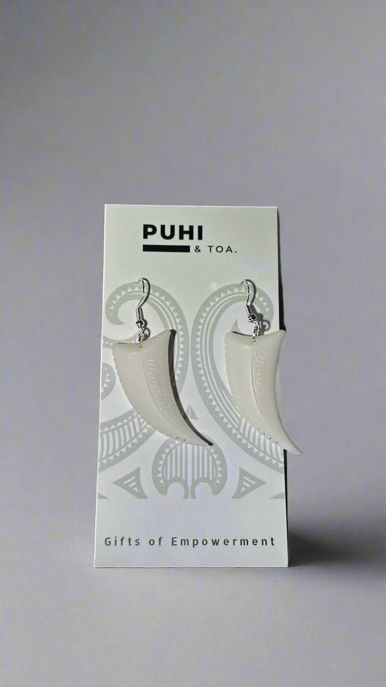 White Niho Earrings - Silver Hook