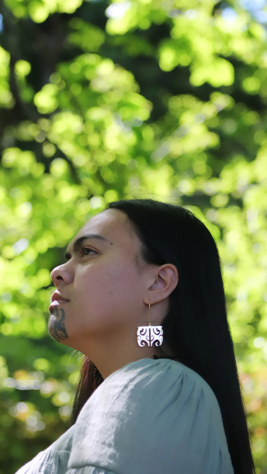 Moko Kauae Earrings XL - Silver