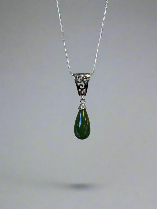 Jade & Silver Drop Pendant
