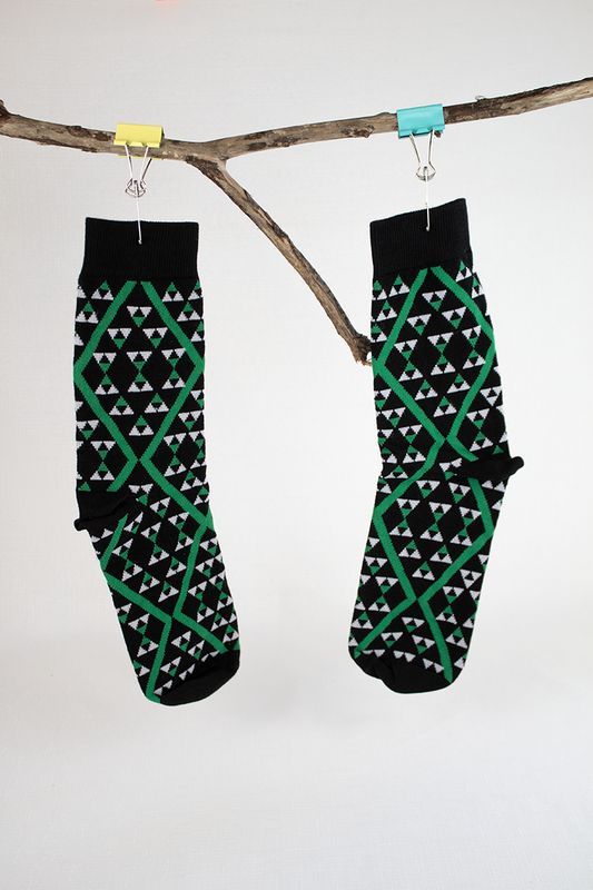 Unisex Socks - Pātiki Design Green/White/Black