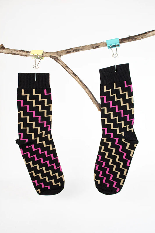 Unisex socks - Poutama black/pink/Tan