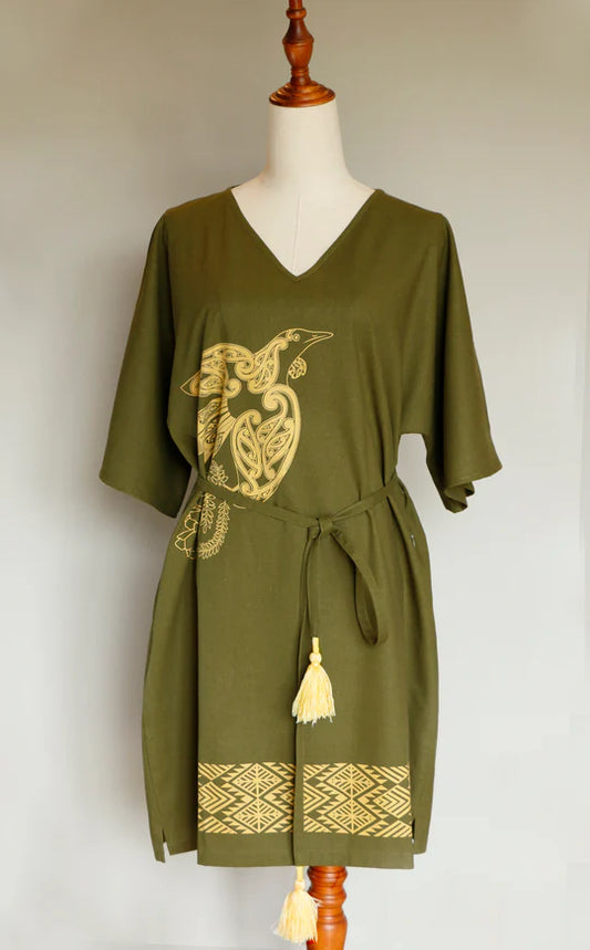 Tūi Kimono dress - Olive